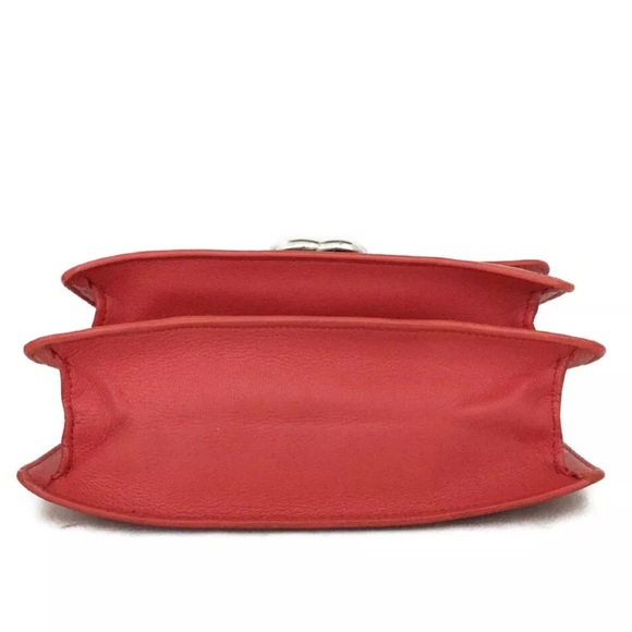 Auth Chanel Tramezzo Box Flap Double CC Logo Calfskin Chain Shoulder Bag Red - Picture 6 of 11